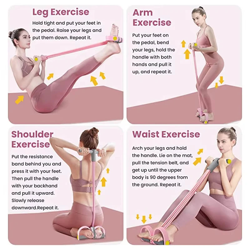 Multifunction Yoga Pedal 4-Tube Resistance Band Elastic Pull Rope Trainer