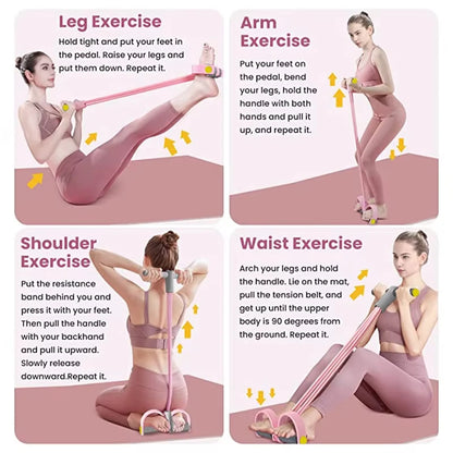 Multifunction Yoga Pedal 4-Tube Resistance Band Elastic Pull Rope Trainer