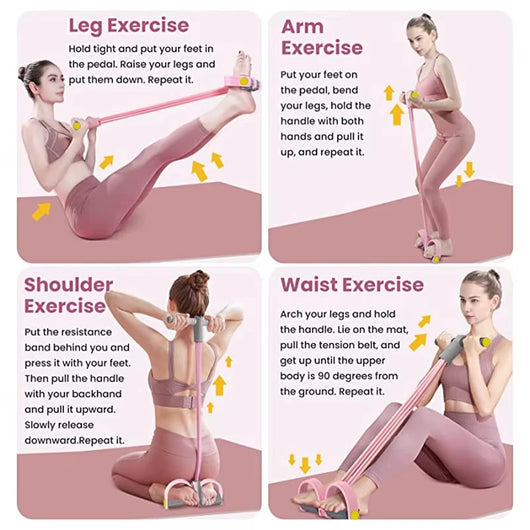 Multifunction Yoga Pedal 4-Tube Resistance Band Elastic Pull Rope Trainer